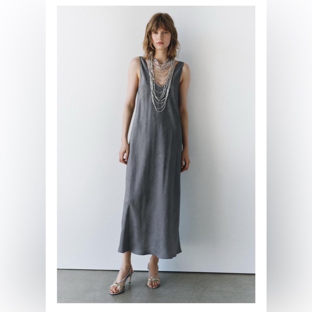 ZARA ZW COLLECTION 100% SILK SLIP DRESS GRAY  SZ XS